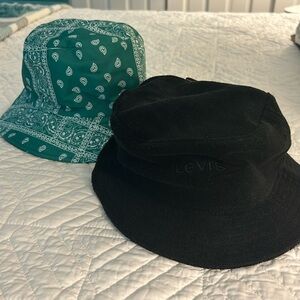 Two Brand New Levi’s Bucket Caps. One Velour and One Reversible Rain.